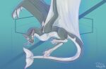 ambiguous_gender biped blue_eyes claws dragon european_mythology feral grey_body grey_scales hi_res hollyvardia looking_at_viewer membrane_(anatomy) membranous_wings mythological_creature mythological_scalie mythology scales scalie solo western_dragon white_body white_claws white_membrane white_scales wings wyvern