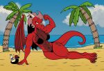 3_toes 5_fingers abs ambiguous_gender annelid anthro anthro_focus beach big_muscles bikini breasts claws cleavage clothed clothing dragon duo ember_(harry_amoros) feet female female_focus feral fingers flexing flexing_bicep floating_hearts harry_amor&oacute;s hi_res horn ingrid_the_plague_doctor leech muscle_anthro muscle_tone muscular muscular_female mythological_creature mythological_scalie mythology palm_tree panties photo pinup plant pose red_body red_scales sand scales scalie sea solo_focus suntan_lotion swimwear toes tree two-piece_swimsuit underwear water wings
