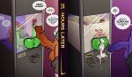 2koma anus balls big_penis bodily_fluids clothing comic cum duo female footwear genital_fluids genitals goblin green_body green_skin hi_res high_heels humanoid humanoid_genitalia humanoid_penis instant_loss_2koma male male/female penis precum public_use purple_body purple_skin shoes sparrow_(artist) vulva wedge_(footwear)
