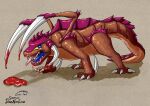 blizzard_entertainment blood blue_eyes bodily_fluids brown_body claws doesnotexist drythkalt exoskeleton gyrotech hi_res male markings purple_markings quadruped spines starcraft tusks yellow_sclera zerg zergling