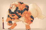  2016 3_toes 4_fingers abs anthro anthrofied arcanine arm_tuft biceps big_biceps big_tail bigger_anthro black_fur black_nose black_pawpads brown_hair canine cheek_tuft chest_tuft chin_tuft claws clothing colored crossed_arms cute digital_drawing_(artwork) digital_media_(artwork) digitigrade drooling duo eyes_closed fluffy fluffy_tail footwear frown full-length_portrait fur hair happy head_tuft holding_object human hyper hyper_muscles larger_male leg_tuft light macro male mammal multicolored_fur muscular nintendo nude open_mouth open_smile orange_background orange_claws orange_clothing orange_fur orange_theme pants pawpads pecs pink_tongue pok&eacute;mon pok&eacute;morph portrait pose quads saliva schwartzgeist shaded shirt shoes side_view simple_background size_difference smaller_male smile standing toes tongue toony tuft two_tone_fur video_games 