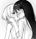  2girls bang_dream! bang_dream!_it&#039;s_mygo!!!!! camisole closed_eyes greyscale hand_on_another&#039;s_face kaname_raana kiss long_hair looking_at_another medium_hair monochrome multiple_girls nekohige0123 shiina_taki shirt sleeves_rolled_up sweat yuri 