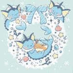  bubble christmas_wreath closed_mouth commentary_request coral eevee fins gem highres no_humans open_mouth pearl_(gemstone) pokemon pokemon_(creature) ribbon seashell shell smile starfish temariame14 twitter_username vaporeon wreath 