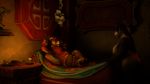  3d_(artwork) anthro bear bed digital_media_(artwork) duo female female/female fur hair lying mammal on_back on_bed panda pandaren video_games warcraft zushou 