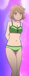  arms_behind_back artist_request bare_shoulders bikini cleavage closed_mouth collarbone foreshortening green_bikini green_swimsuit kamiigusa_misaki legs looking_at_viewer navel raised_eyebrows sakura-sou_no_pet_na_kanojo solo swimsuits tomboy 