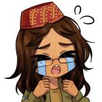  1girl brown_hair brown_shirt clenched_hands crimean_flag crimean_tatar crying dark-skinned_female dark_skin fez_hat flying_sweatdrops glasses green_jacket high_collar jacket korzynka_persykiv long_hair long_sleeves meme messy_hair military_patch mole mole_under_eye non-web_source open_clothes open_jacket open_mouth original patch russo-ukrainian_war semi-rimless_eyewear shefika_(usergore) shirt shoulder_patch solo streaming_tears tears teeth tongue transparent_background ukraine ukrainian_flag unit_patch uohhhhhhhhh!_(meme) upper_teeth_only 