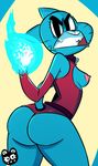  angry anthro blue_fur breasts butt cartoon_network cat clothed clothing feline female fire_hand fur kingraam mammal mature_female mother nicole_watterson nipples parent side_boob solo the_amazing_world_of_gumball 