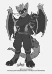 2025 absurd_res adventurer anthro armor black_body black_pawpads black_scales bracers claws dewclaw drackal fur generation_4_pokemon hi_res horn hybrid kobold male melee_weapon monochrome neck_tuft nintendo orange_eyes padded_palms pawpads paws penguinexperience pokemon pokemon_(species) riolu scales scalie scaly_pawpads squirrel_(razim) sword tail tail_spines tan_body tan_fur text toe_claws tuft url weapon wings