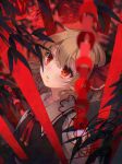  1girl bamboo black_vest blonde_hair collared_shirt commentary_request hair_ribbon looking_up red_eyes red_ribbon ribbon rumia shirt short_hair signature solo tanabata tanzaku touhou toutenkou twitter_username upper_body vest watermark white_shirt 