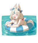 1girl animal_ears blonde_hair blue_streaks cat_ears dial_kasper fins fish_girl fish_tail indie_virtual_youtuber lifebuoy_anklet lifebuoy_hair_ornament multicolored_hair sameko_saba smile solo tail virtual_youtuber 