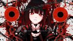 1girl arm_belt black_arm_warmers black_collar black_hair black_nails black_shirt blunt_bangs closed_mouth collar colored_inner_hair expressionless futakuchi_mana hands_up heart heart_hands highres ichyd indie_virtual_youtuber instagram_username long_sleeves looking_at_viewer multicolored_hair nail_polish red_arm_warmers red_eyes red_hair shirt solo spiked_collar spikes star-shaped_pupils star_(symbol) striped_arm_warmers symbol-shaped_pupils twitter_username 
