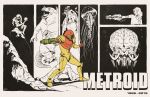  1986 1girl 2016 character_request chozo_statue commentary copyright_name english_commentary extra_eyes green_visor highres jellyfish kraid metroid monochrome_background mother_brain nathan_anderson samus_aran statue tail wings zero_suit 