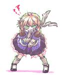  1girl angry aokukou aura biting biting_own_thumb black_shoes black_skirt blonde_hair bright_pupils brown_shirt commentary_request full_body green_eyes leaning_forward looking_at_viewer mary_janes medium_hair mizuhashi_parsee scarf shirt shoes short_hair short_sleeves simple_background skirt socks solo touhou white_background white_pupils white_scarf white_socks 