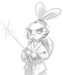  anthro disney jack_savage jedi lagomorph lightsaber male mammal monochrome nobody_(artist) rabbit solo star_wars usagi_yojimbo zootopia 