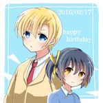  1girl 2016 black_hair blonde_hair blue_eyes brother_and_sister clannad daamiyan dated happy_birthday orange_eyes siblings sunohara_mei sunohara_youhei twintails 