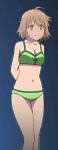  arms_behind_back artist_request bare_shoulders bikini cleavage closed_mouth collarbone foreshortening green_bikini green_swimsuit kamiigusa_misaki legs looking_at_viewer navel raised_eyebrows sakura-sou_no_pet_na_kanojo solo swimsuits tomboy 