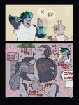  3:4 anal anal_penetration anthro balls bodily_fluids body_writing business butt_slap clothing condom condom_wrapper cum duo ear_piercing fish free_use genital_fluids genitals graffiti green_body green_hair hair heart_symbol hi_res kazu_(thatgaysushi) looking_pleasured male male/male marine money money_sign muscular offering_sex penetration photo piercing public_use rejection scar sexual_barrier_device shark shirt slap smile smiling_at_another t-shirt taki_takoyakis tank_top toilet_paper topwear 