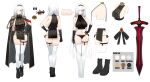  1girl absurdres aiguillette bare_shoulders black_cape black_dress black_gloves black_hairband black_panties black_shoes breasts cape color_guide commentary_request commission crop_top dress epaulettes from_behind full_body gloves gold_trim hair_ornament hair_over_one_eye hairband hairclip hand_on_own_hip highres kiriel&#039;s_character korean_commentary lace-trimmed_panties lace_trim large_breasts lingerie long_hair looking_at_viewer mole mole_on_breast navel nogong original panties pelvic_curtain reference_sheet revealing_clothes revision shoes short_dress side-tie_panties sideboob sideless_dress skindentation sleeveless sleeveless_dress standing stomach string_panties sword thigh_strap thighhighs thighs underwear very_long_hair weapon white_hair white_thighhighs yellow_eyes 