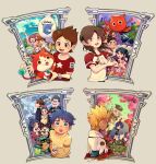  6+boys 6+girls amano_keita amano_natsume arihoshi_akinori character_request door dual_persona eiga_youkai_watch:_forever_friends enma_daiou_(youkai_watch) fukumino85 highres jiangshi junior_(youkai_watch) kodama_fumika komajirou komasan micchy misora_inaho multiple_boys multiple_girls nekomata_(youkai_watch) oni related shirt shutendouji_(shadowside) t-shirt tablet_pc tsukinami_touma whisper_(youkai_watch) youkai_(youkai_watch) youkai_pad youkai_watch youkai_watch_4 youkai_watch_shadowside 