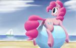  2016 ball beach blue_eyes cloud cutie_mark dock earth_pony equine female feral friendship_is_magic fur graboiidz hair hi_res horse mammal my_little_pony outside pink_fur pink_hair pinkie_pie_(mlp) pony sand sea seaside ship sky smile solo vehicle water 