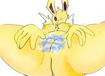  2016 anthro blush breasts butt canine eeveelution female fur jolteon mammal mortal_chocolate nintendo nipples nude pok&eacute;mon pussy simple_background smile solo video_games yellow_fur 
