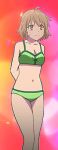  arms_behind_back artist_request bare_shoulders bikini cleavage closed_mouth collarbone foreshortening green_bikini green_swimsuit kamiigusa_misaki legs looking_at_viewer navel raised_eyebrows sakura-sou_no_pet_na_kanojo solo swimsuits tomboy 