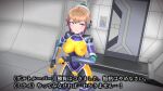  1girl 3d agent_mirai blender_(medium) blue_eyes bodysuit breasts brown_hair covered_navel covered_nipples hallway hexagon_print highres impossible_bodysuit impossible_clothes large_breasts mirai_(agent_mirai) nipples ponytail skin_tight solo umaaji_lady_mk2 yellow_bodysuit 