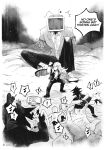  absurd_res ambiguous_gender antenna_wire antennae_(anatomy) anthro armless black_and_white clothed clothing cracked_face cracked_screen deltarune electronics english_text female group hair heart_symbol hi_res humanoid long_hair male monochrome necktie pippins_(deltarune) running severed_arm severed_body_part severed_limb shadowguy_(deltarune) sitting snow speech_bubble susie_(deltarune) tape television text tools undertale_(series) vokoy wire zapper_(deltarune) 