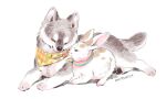  animal animal_focus animalk closed_eyes commentary dog husky neckerchief no_humans original pawpads rabbit rainbow_flag signature simple_background symbol-only_commentary white_background 