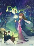  1boy 2girls :d alternate_costume bamboo bamboo_forest black_hair brother_and_sister brown_hair closed_mouth colored_skin e-co floating forest japanese_clothes jirachi kimono liza_(pokemon) long_sleeves looking_at_another looking_at_viewer lunatone may_(pokemon) multiple_girls nature open_mouth outdoors pokemon pokemon_(creature) pokemon_oras short_hair siblings smile solrock tanabata tanzaku tate_(pokemon) twins white_skin wide_sleeves 
