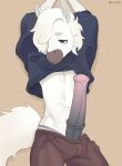 absurd_res anthro artist_name asinus big_penis bulge donkey equid equine erection genitals hair half-closed_eyes hi_res horse huge_penis male male/male mammal narrowed_eyes obstructed_eye penis raised_arms roguejoey simple_background solo tail text visible_underwear