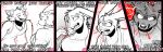  4_fingers absurd_res angry annoyed anthro argument big_breasts big_pupils black_and_white breasts buckteeth clothing comic cross-popping_vein dialogue digital_drawing_(artwork) digital_media_(artwork) dilated_pupils duo fatima_coco female fingers hi_res humanoid hyena inner_ear_fluff jacket lagomorph larger_male leporid long_ears male mammal mocking monochrome motion_lines multiple_scenes muscular muscular_female pointy_ears prick_ears pupils rabbit red_background red_eyes sharp_teeth simple_background size_difference slightly_chubby slightly_chubby_female slim_male smaller_female softbunnyhouse teeth topwear tuft white_background 