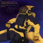 1:1 anthro arnulf_bader black_body black_fur black_nose canid canine canis clothing drunk floating fur furgonomics furrymammy green_eyes hardspace_shipbreaker hi_res male mammal mask orange_clothing science_fiction solo space space_helmet spacesuit substance_intoxication wolf