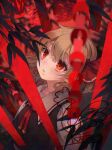  1girl bamboo black_vest blonde_hair collared_shirt commentary_request hair_ribbon looking_up red_eyes red_ribbon ribbon rumia shirt short_hair signature solo tanabata tanzaku touhou toutenkou twitter_username upper_body vest watermark white_shirt 