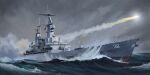  american_flag battleship highres military_vehicle missile mo_yu_de_jiaozi no_humans ocean original outdoors overcast ship sky united_states_navy vehicle_focus warship water watercraft 