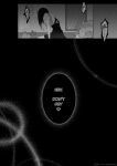  1girl ame-chan_(needy_girl_overdose) curtains english_text film_grain greyscale head_down heart highres ixopod messy_room mirror monochrome needy_girl_overdose on_ground skirt slouching solo sound_effects speech_bubble suspender_skirt suspenders trash_bag unworn_clothes winged_sleeves 