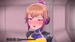  1girl 3d agent_mirai ahegao blender_(medium) blush bodysuit brown_hair crying crying_with_eyes_open headphones highres mirai_(agent_mirai) open_mouth ponytail purple_eyes rolling_eyes saliva skin_tight solo sweat tears umaaji_lady_mk2 