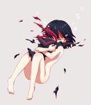  barefoot black_hair breasts closed_eyes dying full_body hug itsuho_(panel11) kill_la_kill living_clothes matoi_ryuuko multicolored_hair nude red_hair senketsu small_breasts solo spoilers tears torn_clothes two-tone_hair underboob 