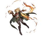  belt blonde_hair boots cape earrings fire full_body gloves granblue_fantasy jewelry knee_boots minaba_hideo official_art oil_lamp open_mouth shingeki_no_bahamut short_hair skirt solo teena_(granblue_fantasy) thighhighs transparent_background 