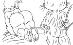  5_toes anthro big_butt butt duo feet female genitals hi_res huge_butt humanoid male monochrome nude nude_anthro penis toes usury40 