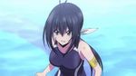  2girls animated animated_gif black_hair breasts epic kaminashi_nozomi kawai_hanabi keijo!!!!!!!! large_breasts multiple_girls purple_hair subtitled swimsuit symmetrical_docking water 