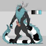  2015 4_fingers 4_toes abs alternate_species animal_genitalia anthro antlers asura_(character) balls barbed_penis biceps black_balls black_fur black_nipples black_tail blue_eyes blue_fur blue_hair blue_tail blue_tongue booou cervine claws color_swatch digital_media_(artwork) digitigrade elbow_tufts front_view fur grey_background grey_horn grey_nose hair hi_res horn hybrid_penis knot leg_tuft looking_at_viewer male mammal model_sheet monster multicolored_fur multicolored_tail muscular muscular_male neck_tuft nipples nude penis pink_penis pubes ridged_penis ringed_tail sheath simple_background solo standing tail_tuft teeth toe_claws toes tongue tongue_out tuft white_fur white_tail 