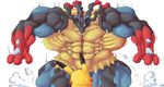  2015 3_fingers abs ambiguous_gender big_biceps black_fur blue_fur canine colored cute digital_drawing_(artwork) digital_media_(artwork) duo eye_contact fight front_view fur hyper hyper_muscles light macro_micro male mammal mega_evolution mega_lucario mouse multicolored_fur muscular nintendo nude pecs pikachu pok&eacute;mon portrait red_eyes red_fur rodent schwartzgeist shaded simple_background sweat three-quarter_portrait toony two_tone_fur video_games white_background yellow_fur 