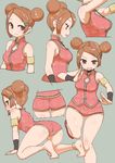  anklet armlet ass barefoot blush breasts brown_eyes brown_hair chinese_clothes double_bun dragon_gal hair_ornament hairclip highres jewelry medium_breasts mui_mui_(snk) no_socks shoes short_hair snk soles solo sumiyao_(amam) the_king_of_fighters the_king_of_fighters_xiv wide_hips wristband 