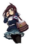  adjusting_eyewear ahoge armband bag black_legwear blue_skirt bookbag brown_eyes brown_hair determined glasses hairband highres holding holding_paper jiyun_(soccer_spirits) long_hair official_art pantyhose paper papers skirt soccer_spirits solo standing transparent_background windy4th 