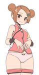  armlet blush brown_hair chinese_clothes double_bun dragon_gal hair_ornament hairclip highres mui_mui_(snk) panda_panties panties pink_panties short_hair shorts shorts_pull snk solo sumiyao_(amam) sweat the_king_of_fighters the_king_of_fighters_xiv underwear 