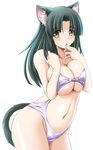  animal_ears black_hair breasts casual_one-piece_swimsuit cat_ears cat_tail cleavage large_breasts long_hair milk_(tonpuu) navel navel_cutout one-piece_swimsuit original solo swimsuit tail tonpuu yellow_eyes 