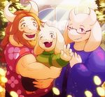  anthro asgore_dreemurr asriel_dreemurr boss_monster caprine child clothed clothing cute eyewear facial_hair family female fur goat group hair horn japanese korosuke long_ears male mammal mature_female mature_male toriel undertale video_games white_fur young 