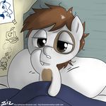  bed brown_hair earth_pony equine friendship_is_magic hair horse john_joseco looking_at_viewer mammal my_little_pony pillow pipsqueak_(mlp) pony solo tired 