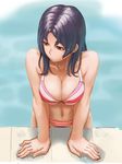  active_raid bikini black_hair breasts cleavage collarbone highres hoshimiya_haruka large_breasts long_hair navel pool ranma_(kamenrideroz) red_eyes solo swimsuit 